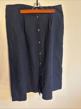 Boden Navy Button-Down Midi Skirt with pockets